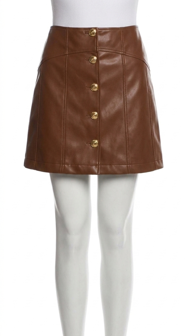 NEW CINQ A SEPT claudia leather mini skirt in dark sepia